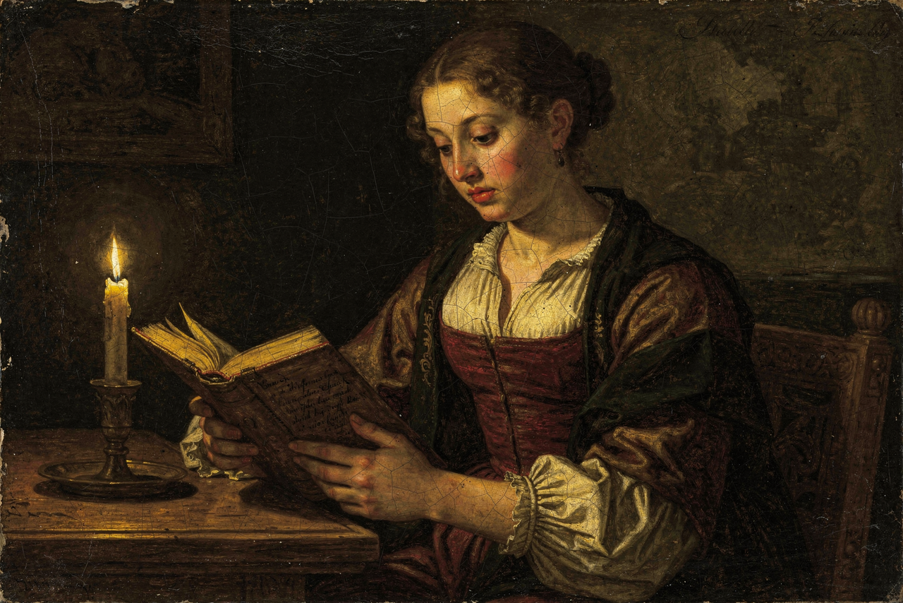 Renaissance oil painting in Caravaggio style
